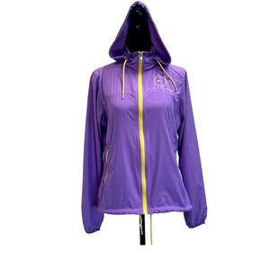 Nike Livestrong purple yellow full zip hooded athletic sports windbreaker Sz M